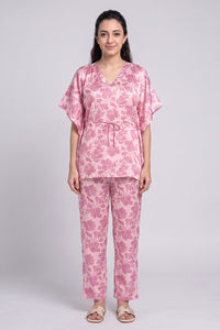 Zivame Satin Kaftan Loungewear Set - Ballet Slipper — thumbnail 3